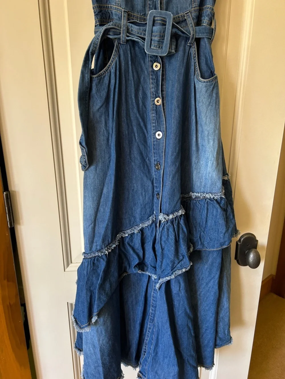 Free People Indigo Button-Up Shirt Dress - With all the Layers and Fun Ruffles - Picture 5 of 9